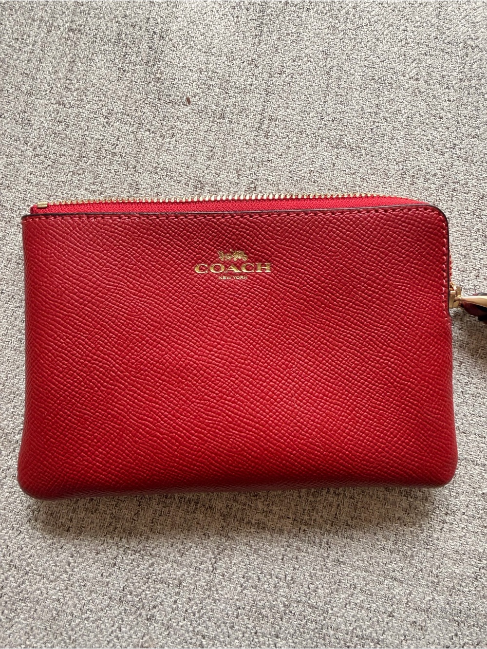 Coach Red Saffiano Leather Wristlet with Gold Logo